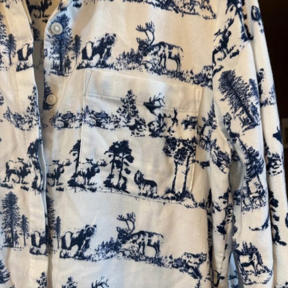 Women’s Blue/White Cotton Forest Theme Tunic Long Sleeve Flannel Top-Size S(6-8) - Picture 3 of 10